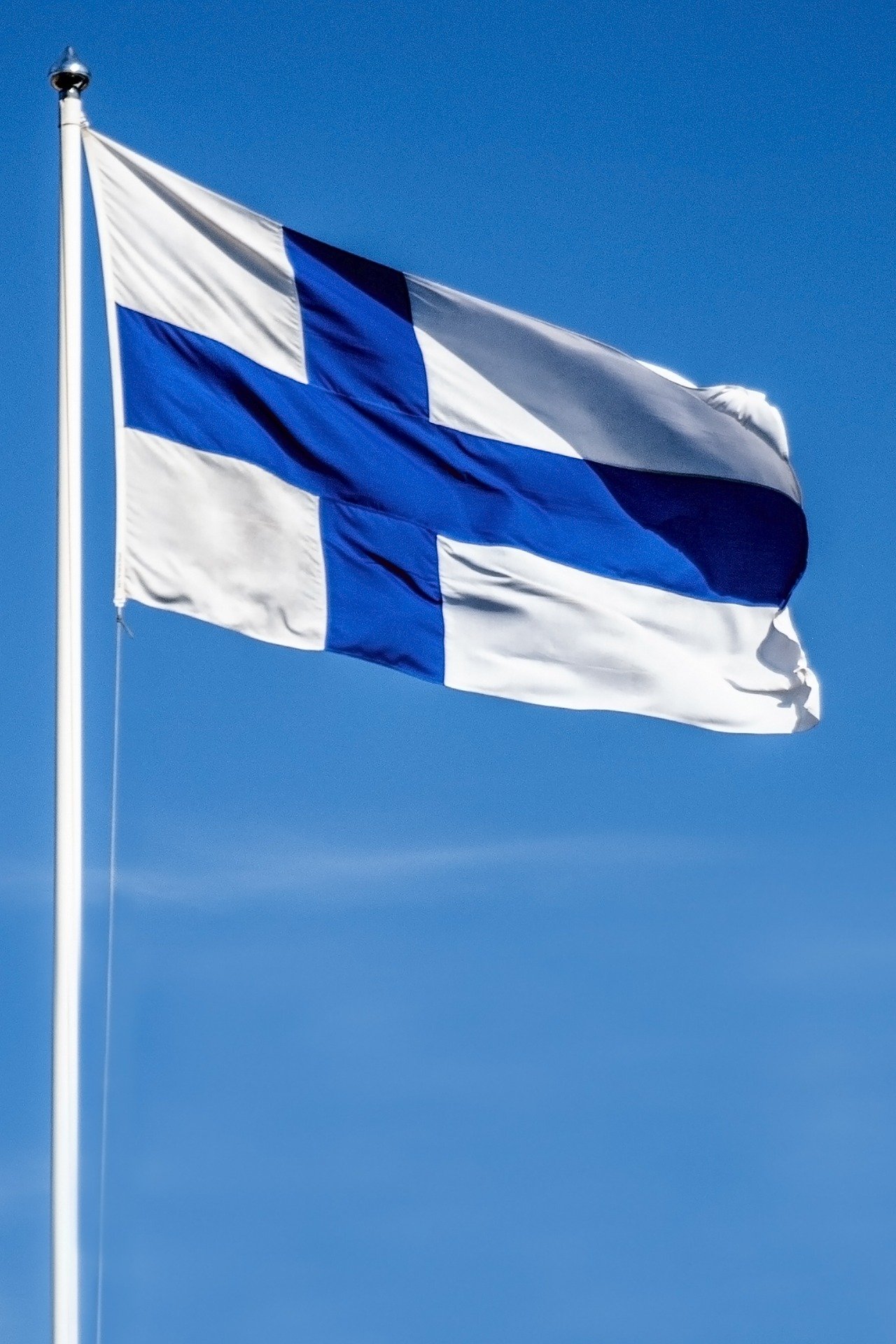 Suomen lippu liehuu tangossa.