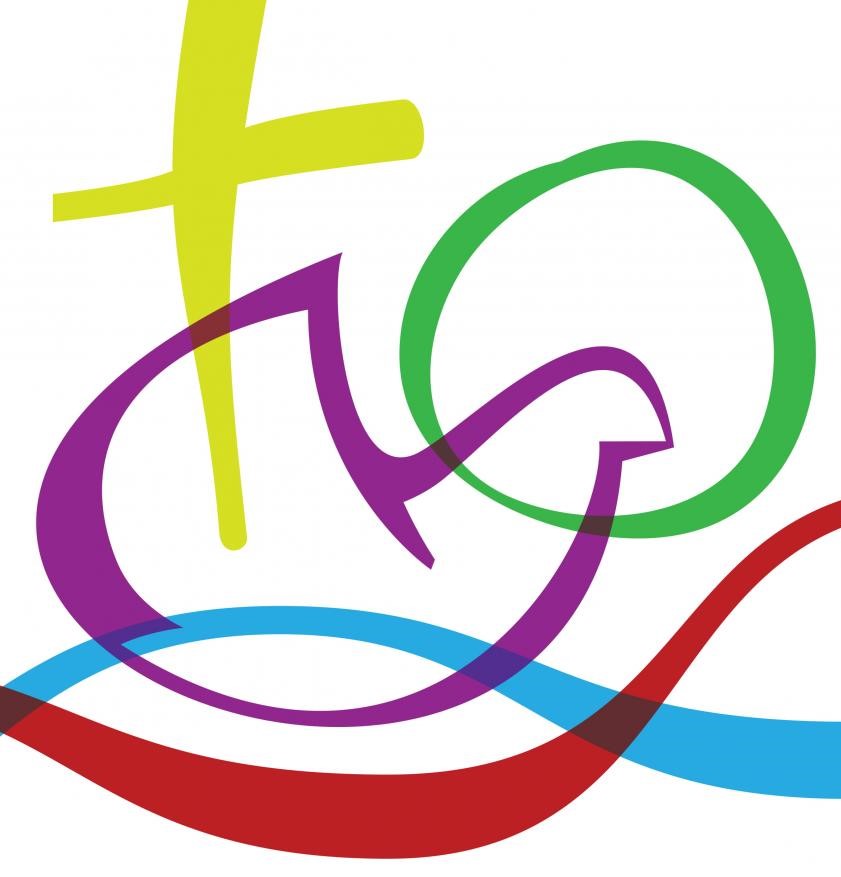 Kirkkojen maailmanneuvoston yleiskokouksen logo, jossa kyyhkynne, risti, ympyrä ja tie