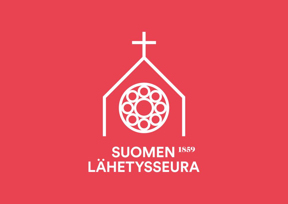 Suomen lähetysseuran logo punaisella pohjalla.