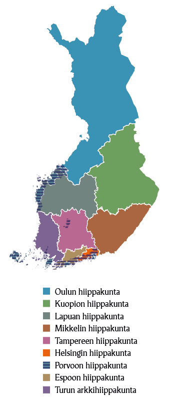 Hiippakunnat Suomen kartalla