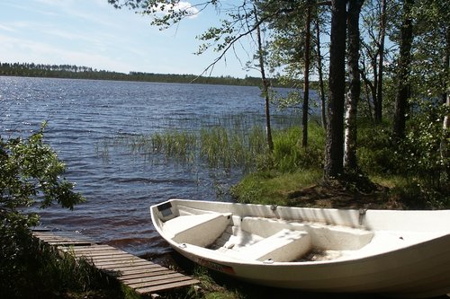 A boat on lake shore.
