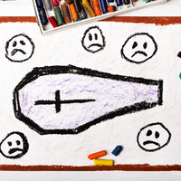 En ritadbild av kista med olika känsloyttringar