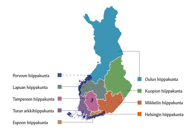 Suomen ev.lut. kirkon hiippakuntakartta 2020.