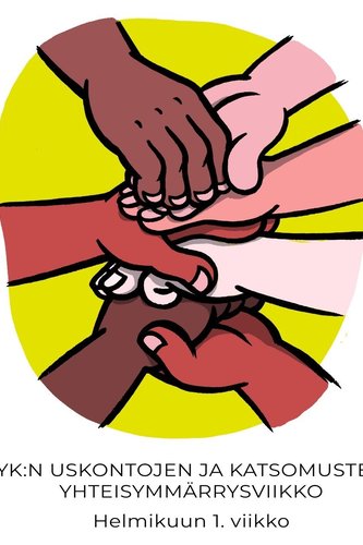Yhteisymmärrysviikon logossa on monet, eriväriset kädet päällekäin