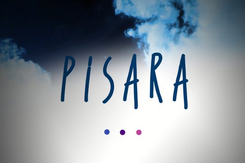 Pisara-hartausohjelman logo. Pilvitaivas, jonka päälle sinisillä isoilla kirjaimilla kirjoitettu Pisara-sana.