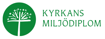 Logo med en stiliserad maskros i en cirkel och texten Kyrkans miljödiplom.