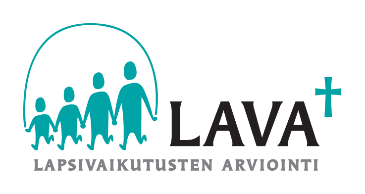 Lapsivaikutusten arvioinnin logo, jossa on erikokoisia ihmishahmoja ja teksti Lava - lapsivaikutusten arviointi.