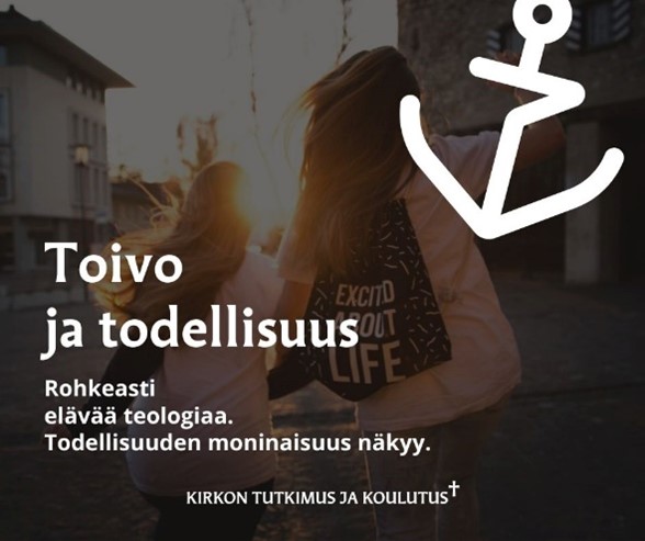 Taustalla ihmisiä. Teksti: Toivo ja todellisuus.