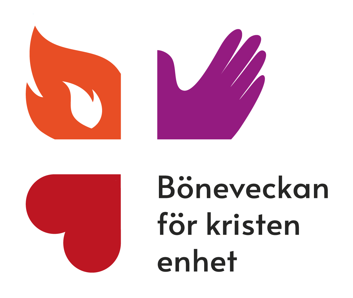 Böneveckan för kristen enhet, logo med symbolerna hjärta, eld och hand.